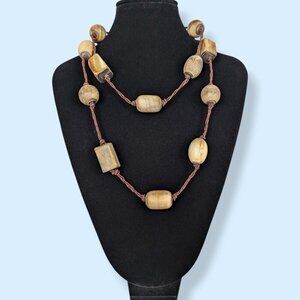 V. Wooden Geometric Beaded Necklace